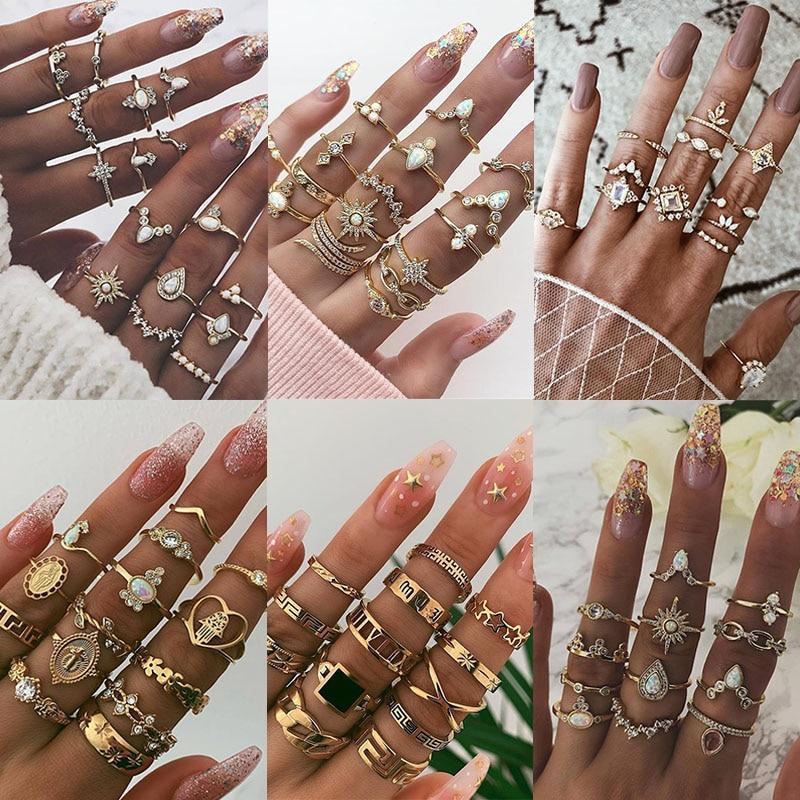 Ringenpakket van 8 tot 12 ringen met kristal- en steenmotieven