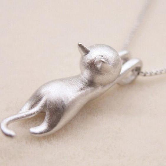 925 Sterling Silver Playful Cat Necklace