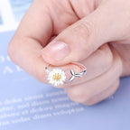 Adjustable Silver-Tone Sunflower Ring