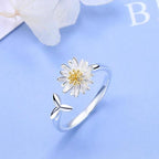 Adjustable Silver-Tone Sunflower Ring