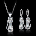 Sterling zilveren set kattenketting en oorbellen met witte zirkonia