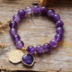 Heart Charm Bead Bracelet in Amethyst, Onyx or Jasper