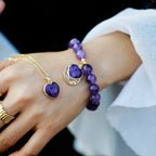 Heart Charm Bead Bracelet in Amethyst, Onyx or Jasper