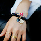 Heart Charm Bead Bracelet in Amethyst, Onyx or Jasper