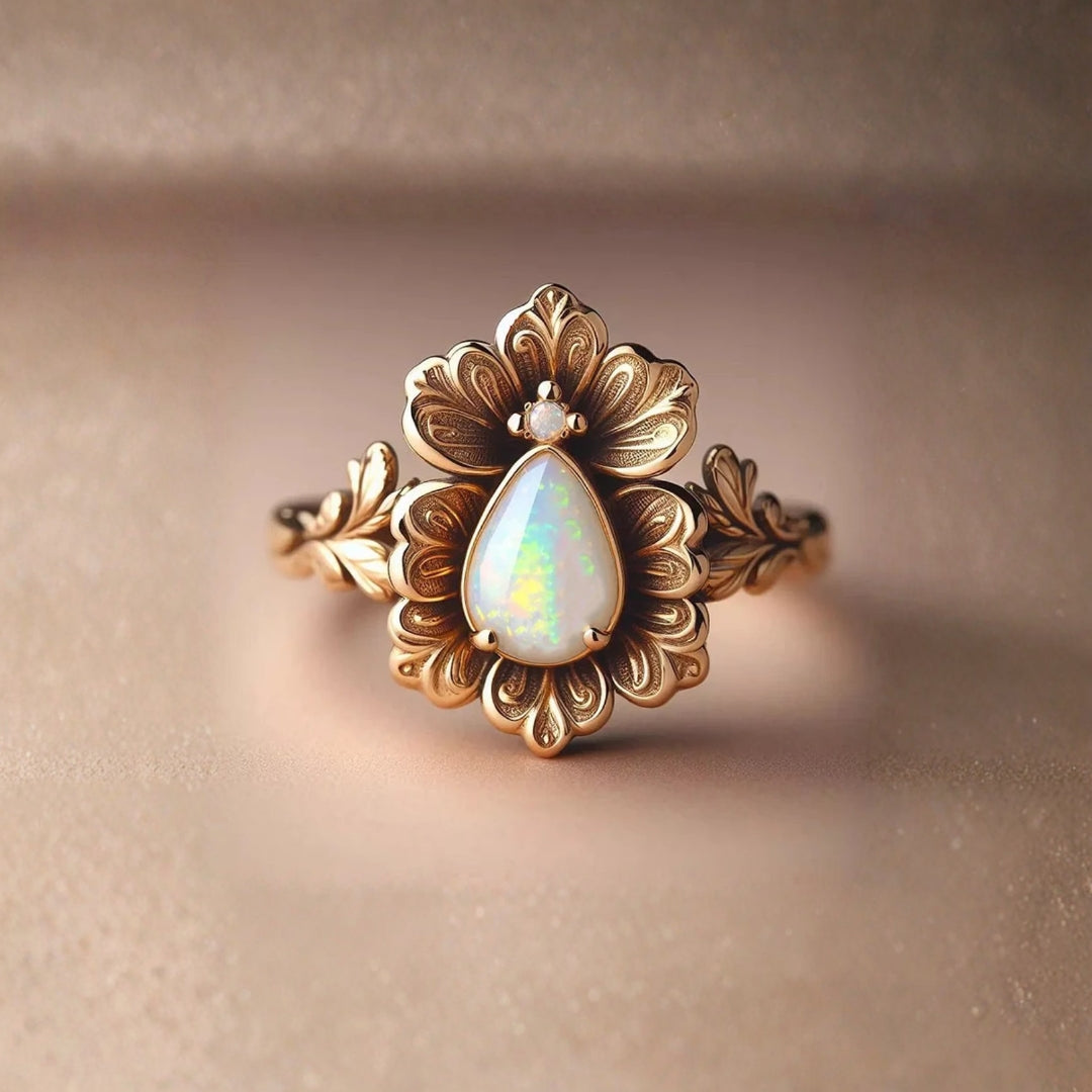 Opal-Look Drop Floral Ring