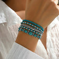 Layered Turquoise Bead Bracelet with Silver-Tone Details