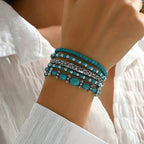 Layered Turquoise Bead Bracelet with Silver-Tone Details