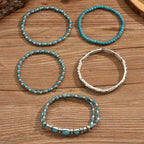 Layered Turquoise Bead Bracelet with Silver-Tone Details