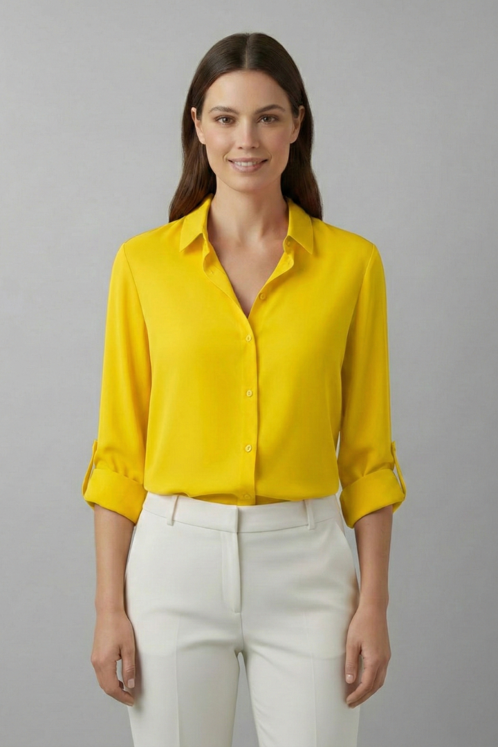 Raven Women's Long Sleeve Button Down Collared Blouse