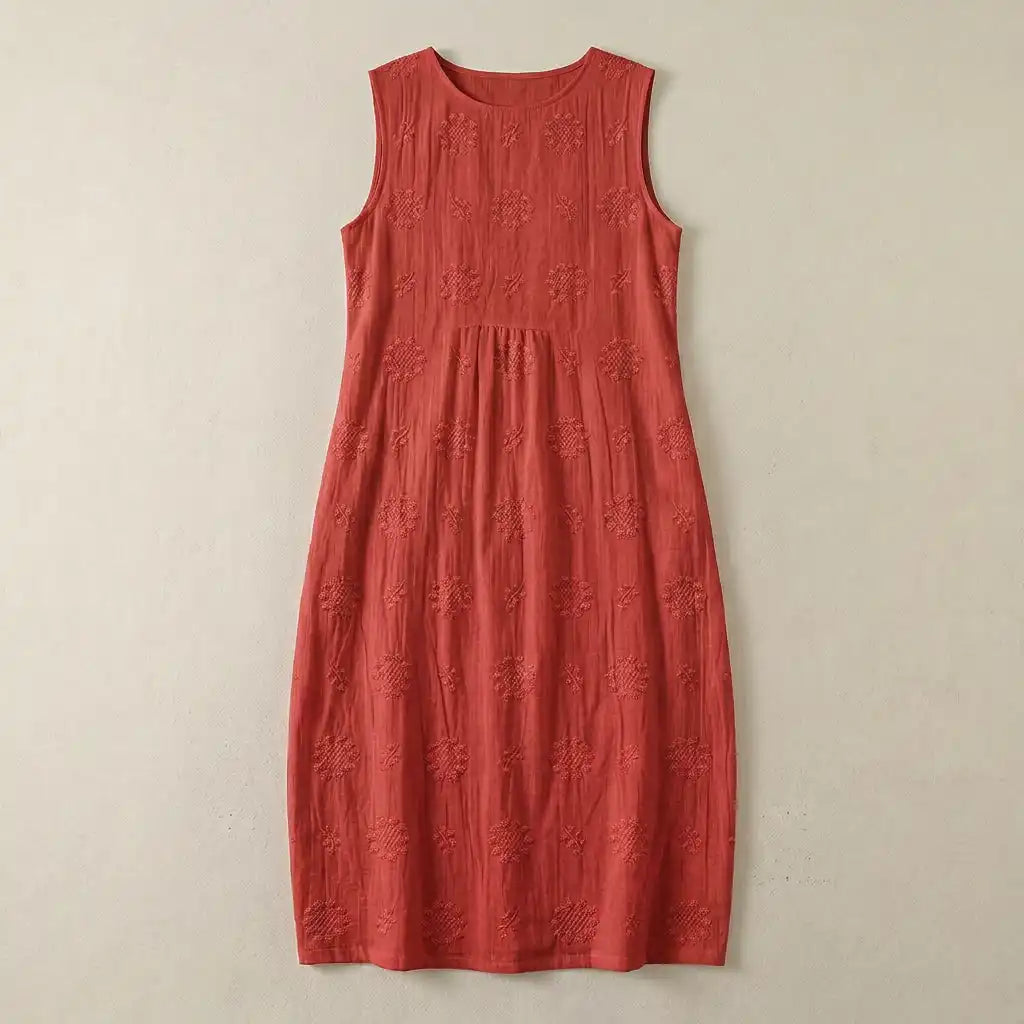 Mouwloze geborduurde maxi-jurk met oversized boho-snit