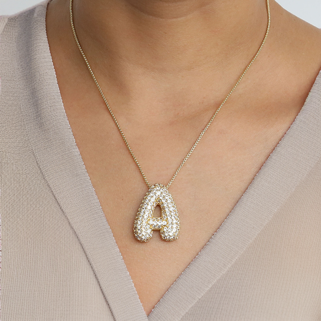 Pavé Bubble Initial Necklace