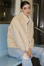 Ribbed Roll Neck Top and Faux Fur Coat Two-Piece Set