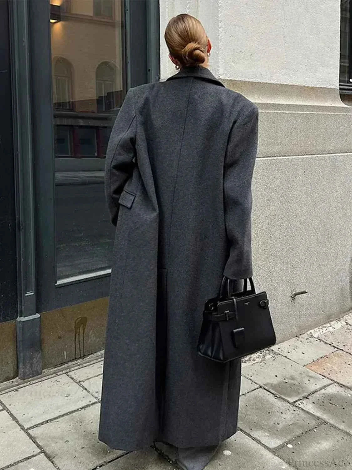Ribbed Brushed Double Breasted Coat with Turn Down Collar