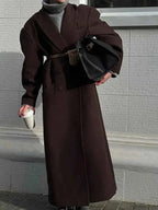 Ribbed Brushed Double Breasted Coat with Turn Down Collar