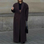 Ribbed Brushed Double Breasted Coat with Turn Down Collar
