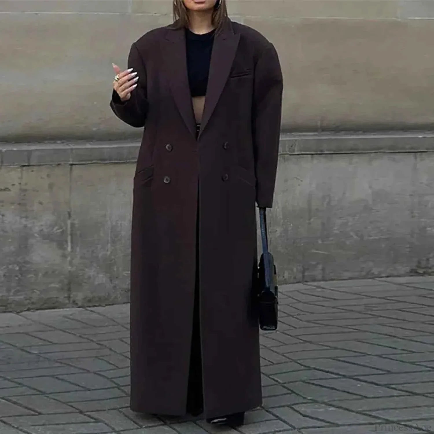 Ribbed Brushed Double Breasted Coat with Turn Down Collar