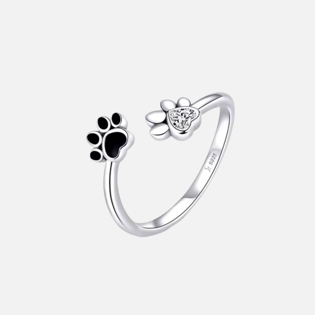 Adjustable 925 Sterling Silver Paw Ring with Zirconia and Enamel