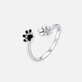 Adjustable 925 Sterling Silver Paw Ring with Zirconia and Enamel