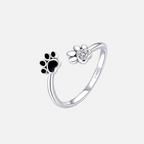 Adjustable 925 Sterling Silver Paw Ring with Zirconia and Enamel