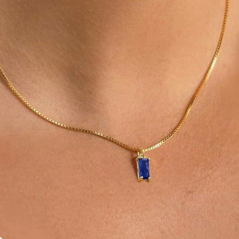 Minimalist Sapphire-Look Pendant Necklace
