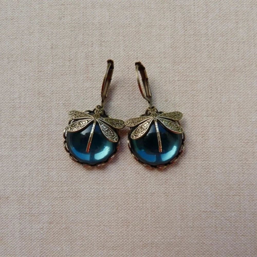 Antique Gold-Tone Dragonfly Earrings