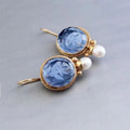 Blue Stone and Pearl Leverback Earrings