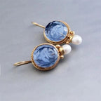 Blue Stone and Pearl Leverback Earrings