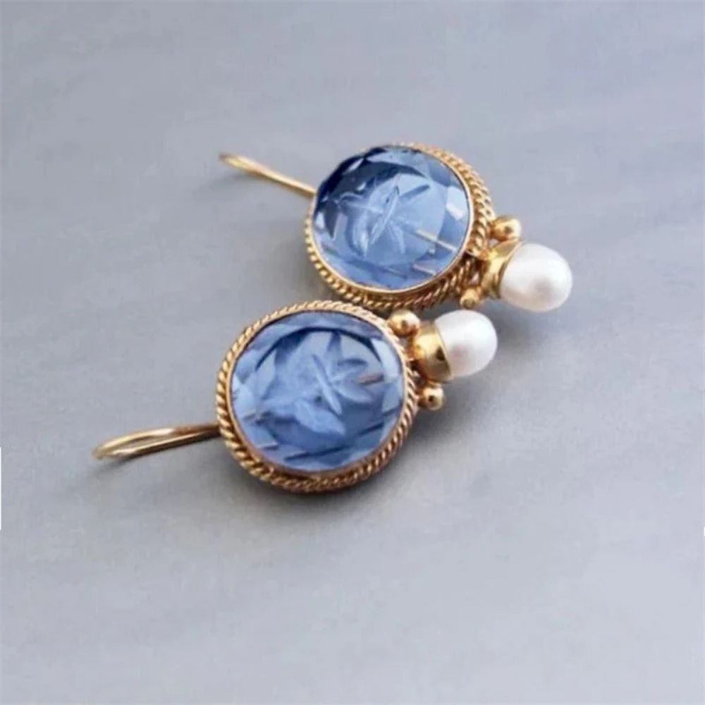Blue Stone and Pearl Leverback Earrings