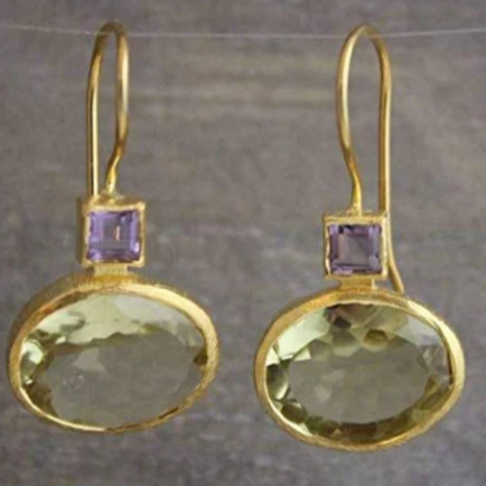 Vintage-Style Green Amethyst-Look Gold-Tone Earrings