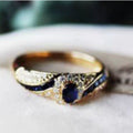 Gold-Tone Stacking Ring Set with Blue Stone and Crystals