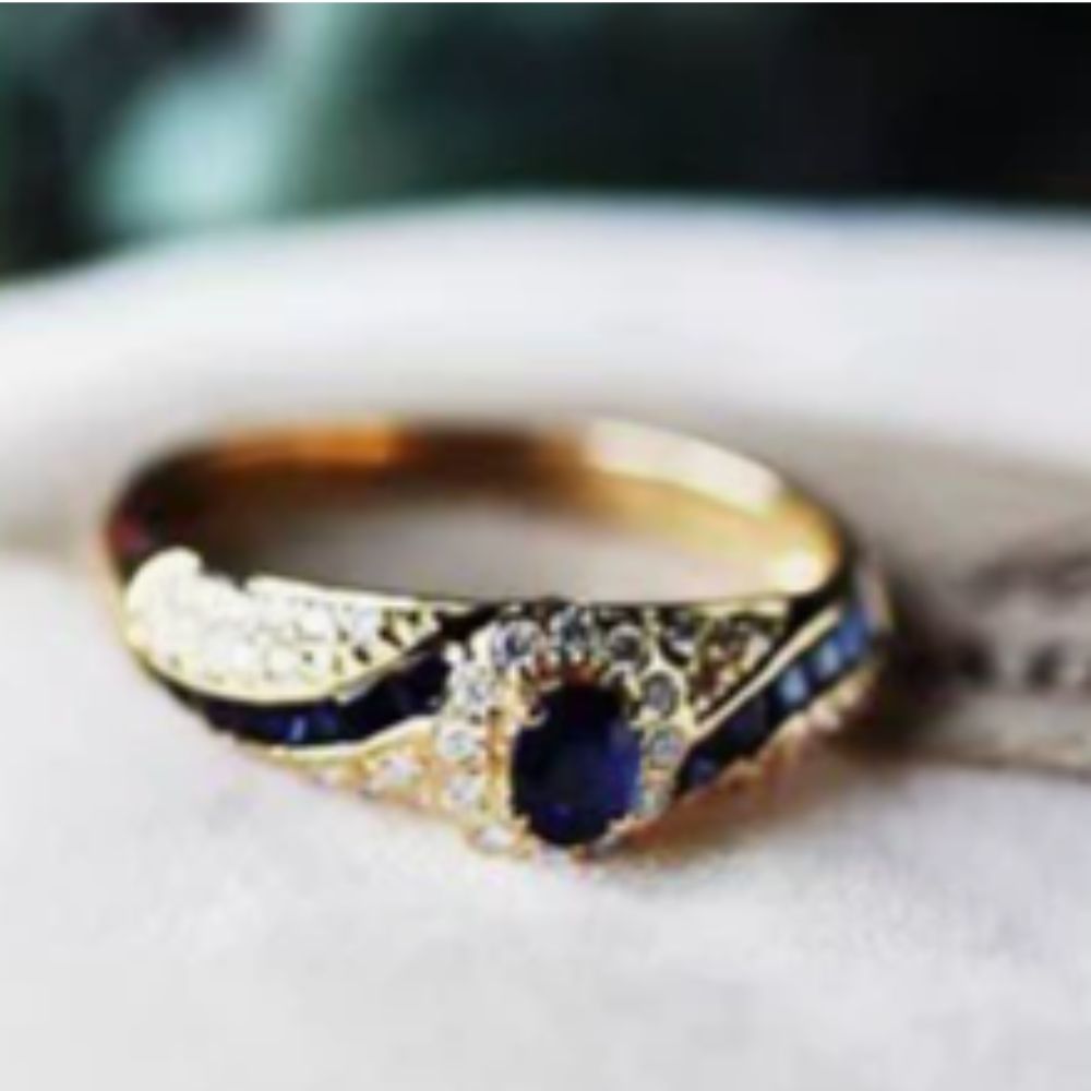 Gold-Tone Stacking Ring Set with Blue Stone and Crystals