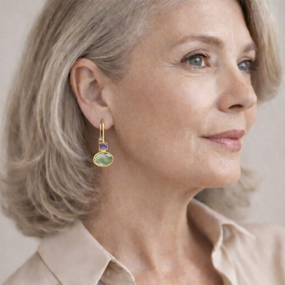 Vintage-Style Green Amethyst-Look Gold-Tone Earrings