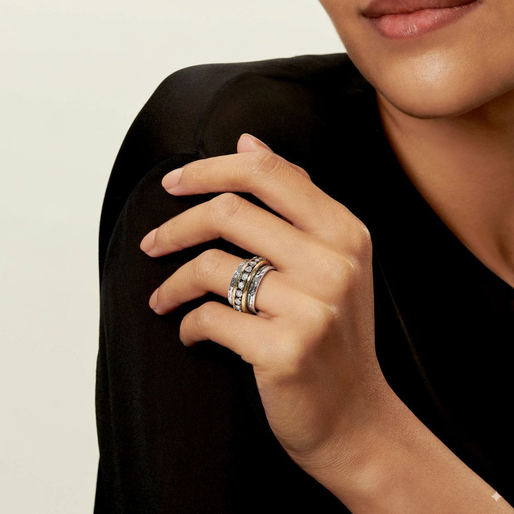 Vintage-Style Two-Tone Ring with Zirconia