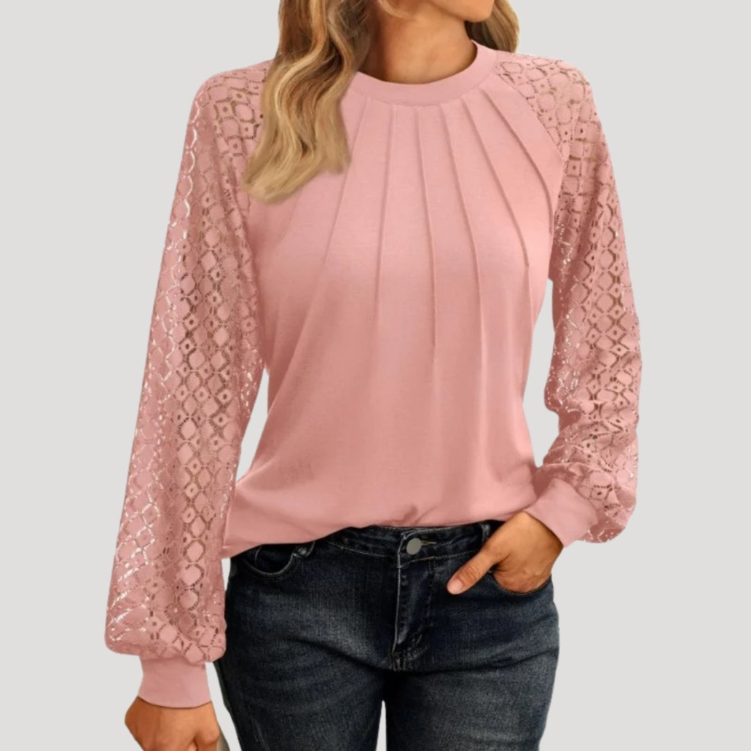 Roswyn Women's Round Neck Lace Sleeve Blouse