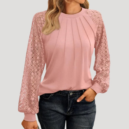 Roswyn Women's Round Neck Lace Sleeve Blouse