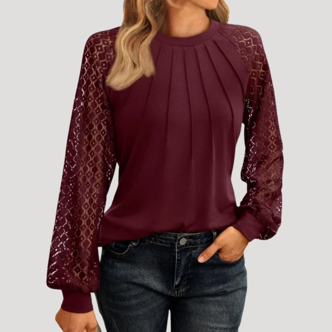 Roswyn Women's Round Neck Lace Sleeve Blouse