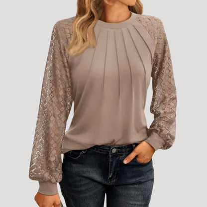 Roswyn Women's Round Neck Lace Sleeve Blouse