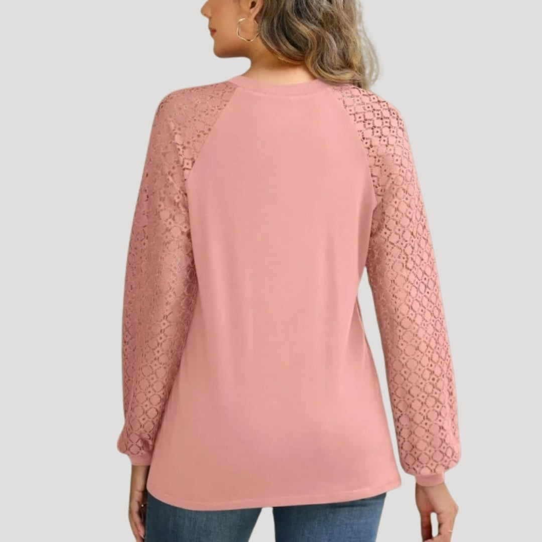 Roswyn Women's Round Neck Lace Sleeve Blouse
