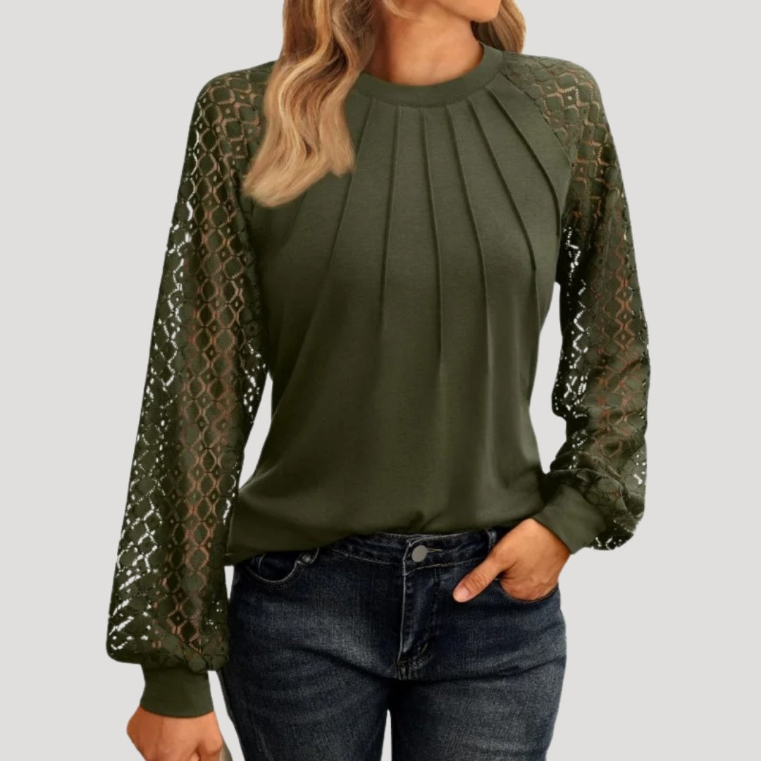 Roswyn Women's Round Neck Lace Sleeve Blouse