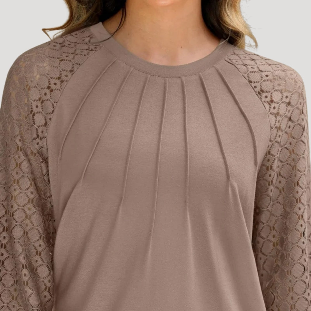 Roswyn Women's Round Neck Lace Sleeve Blouse