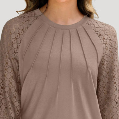 Roswyn Women's Round Neck Lace Sleeve Blouse