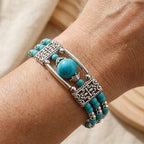 Turquoise and Silver-Tone Bead Bracelet