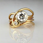 Gold-Tone Wave Ring with Round and Small Zirconia