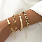Curb Chain and Love Bangle Bracelet Set