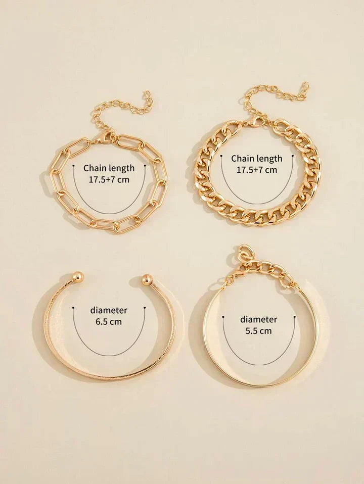Curb Chain and Love Bangle Bracelet Set