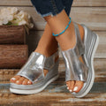 Metallic Wedge Platform Sandals with Ankle Strap