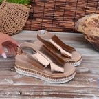 Metallic Wedge Platform Sandals with Ankle Strap