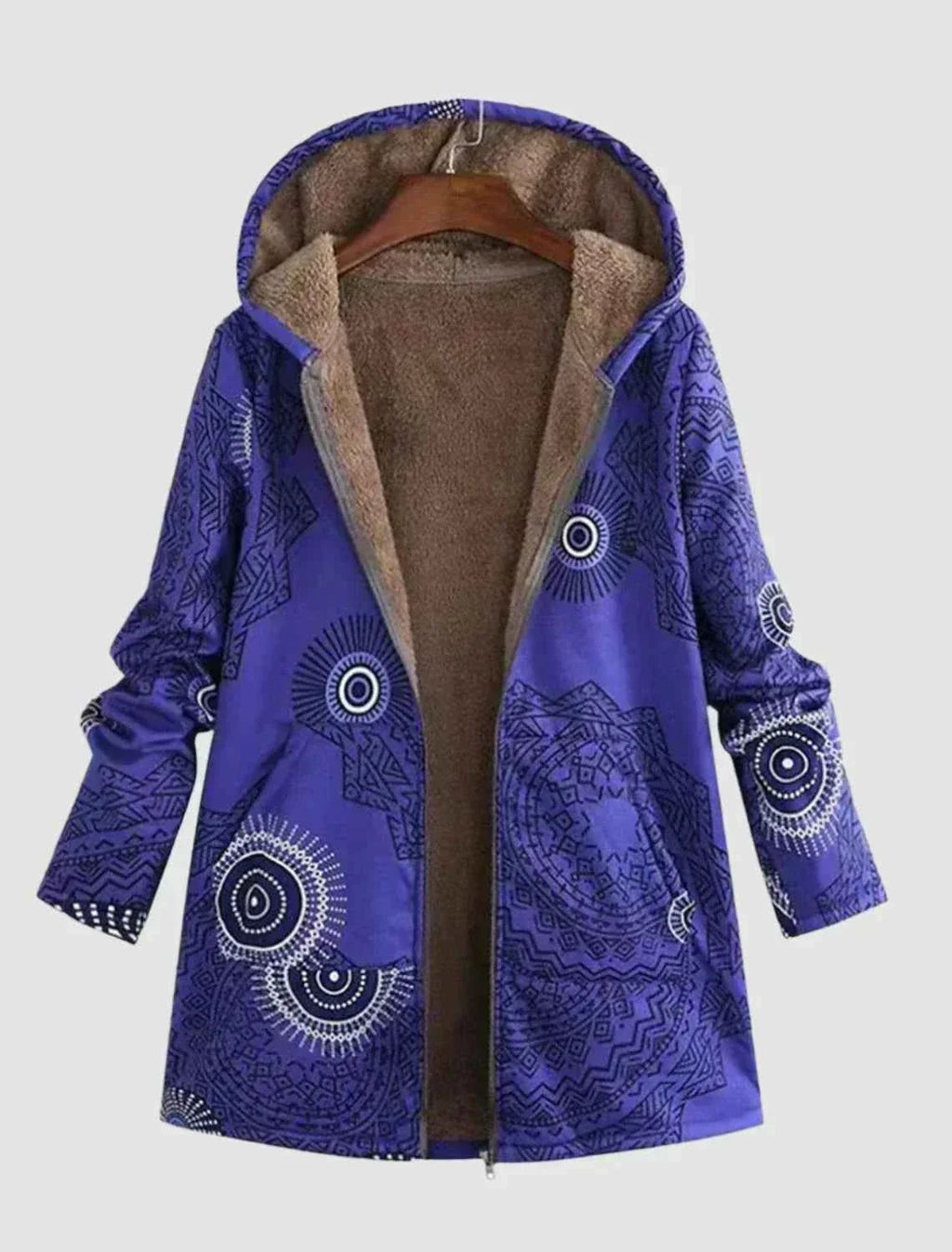 Geometric Print Parka with Sherpa Lining and Deep Pockets