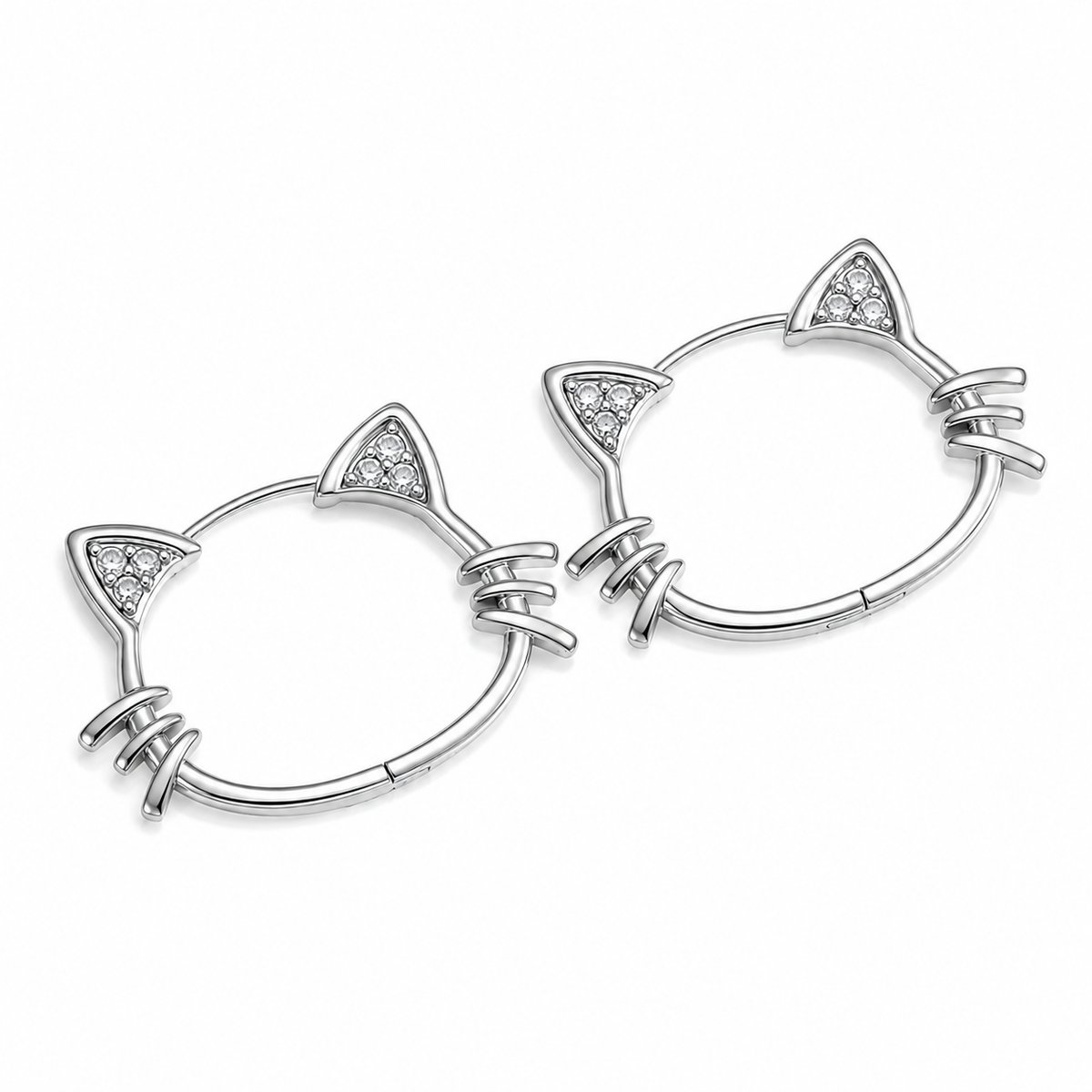Sterling zilveren oorringen met kattenoortjes in twee afwerkingen