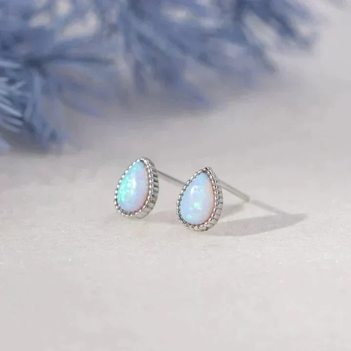 Silver-Tone Moonstone Teardrop Stud Earrings